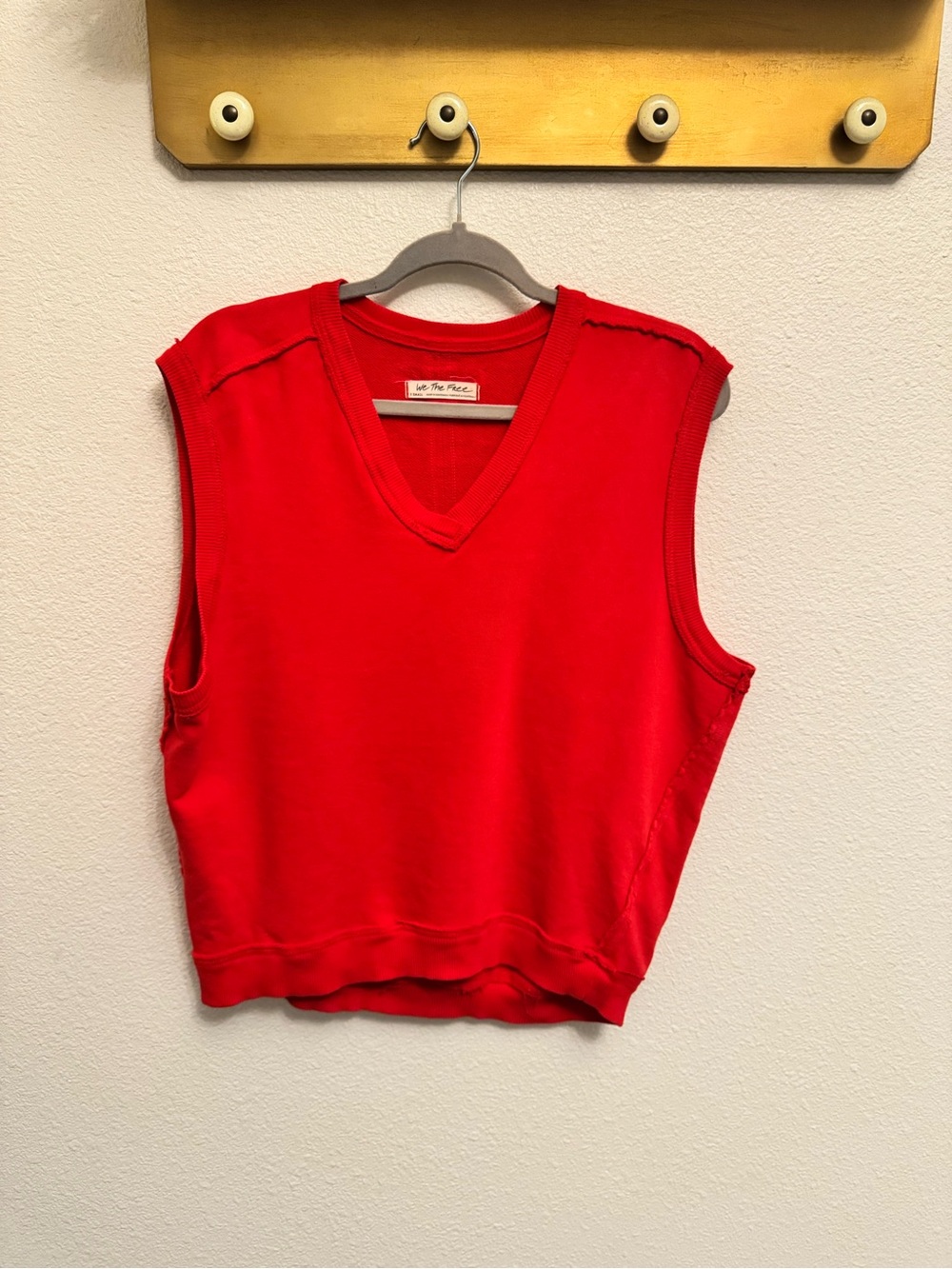 Free People Red Sleeveless V-Neck Muscle Tee